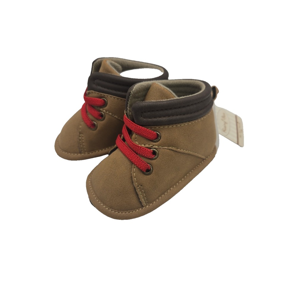 Rising Star Baby Boots Tan Brown Red Lace Hiking Style Shoes Size 6-9 M Cute